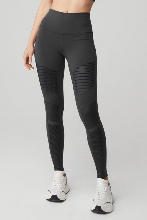 Alo Yoga High-Waist Motos Naisten Leggings Anthracite / Anthracite Glossy | Suomi 2413-QZNSM