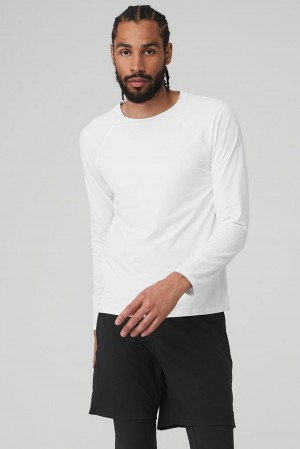 Alo Yoga Idol Long Sleeve Performance Miesten Juoksupaidat Valkoinen | Suomi 3041-NOVGD
