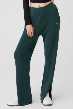 Alo Yoga Knit High-Waist Salana Wide Leg Naisten Housut Vihreä | Suomi 6530-PWIRU