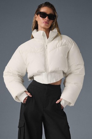Alo Yoga Main Act Corset Naisten Puffer Takki Ivory / Ivory | Suomi 4921-NXIAF