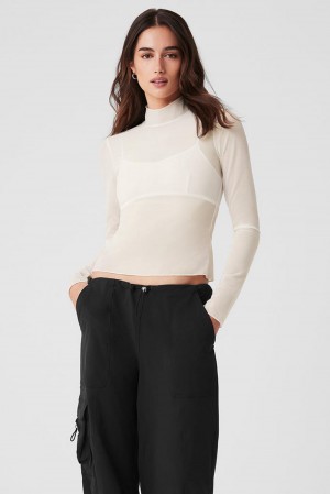 Alo Yoga Mesh Sheer Illusion Mock Neck Naisten Pitkähihainen Ivory | Suomi 4761-JSOEK