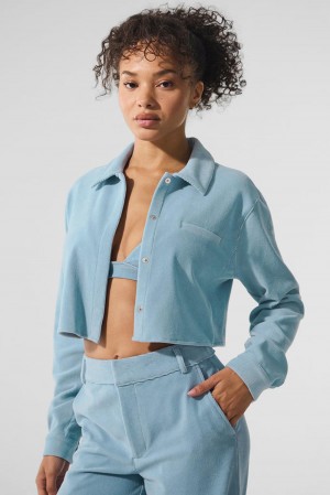 Alo Yoga Micro Corduroy Dreamer Button Down Naisten Leikatut Topit Sininen | Suomi 7810-KHEUY