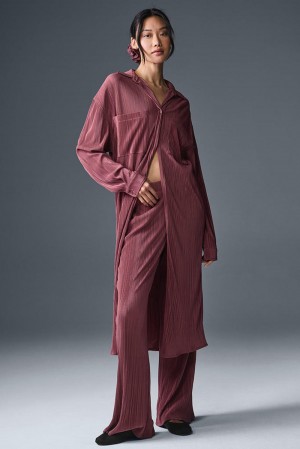 Alo Yoga Micro Plisse Shirt Naisten Mekko Viininpunainen | Suomi 4672-MPADT