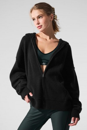 Alo Yoga New Class Cashmere Full Zip Naisten Huppari Mustat | Suomi 0691-PYJZF