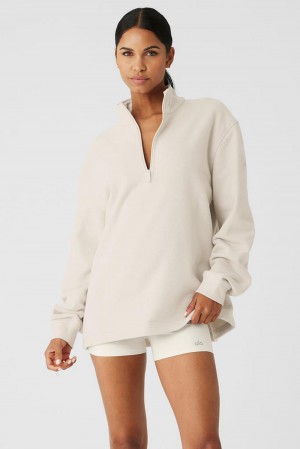 Alo Yoga Renown Heavy Weight 1/4 Zip Naisten Huppari Bone | Suomi 4218-FBARL
