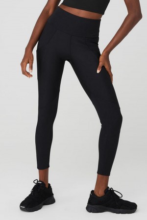 Alo Yoga Ribbed Airlift High-Waist 7/8 Enchanted Naisten Leggings Mustat | Suomi 3659-SWBNA