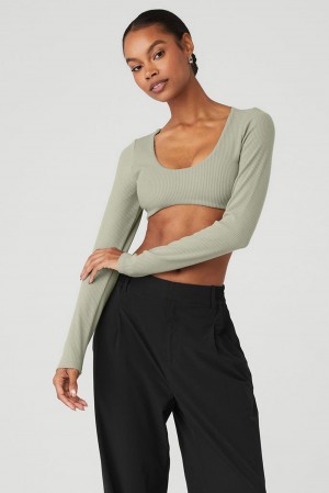 Alo Yoga Ribbed Defined Long Sleeve Naisten Urheiluliivi Limestone | Suomi 5978-AGCVU