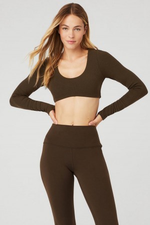 Alo Yoga Ribbed Defined Long Sleeve Naisten Urheiluliivi Espresso | Suomi 7523-RAOYC