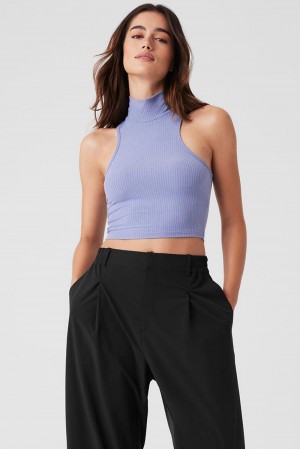 Alo Yoga Ribbed Sea Coast Cropped Turtleneck Naisten Juoksupaidat Sininen | Suomi 3951-EQLBZ