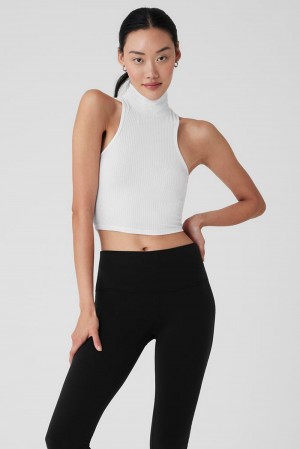 Alo Yoga Ribbed Sea Coast Cropped Turtleneck Naisten Juoksupaidat Valkoinen | Suomi 3165-QKCAD