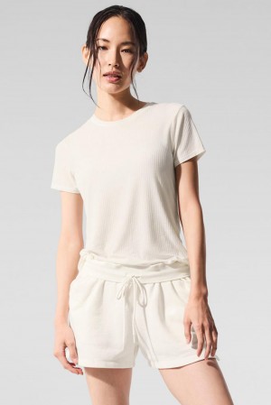 Alo Yoga Ribbed Sea Coast Naisten Juoksupaidat Ivory | Suomi 9517-FMTSI