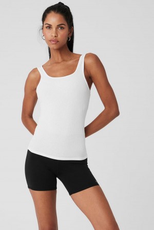 Alo Yoga Ribbed Sea Coast Scoop Neck Naisten Juoksupaidat Valkoinen | Suomi 7946-RDSHW