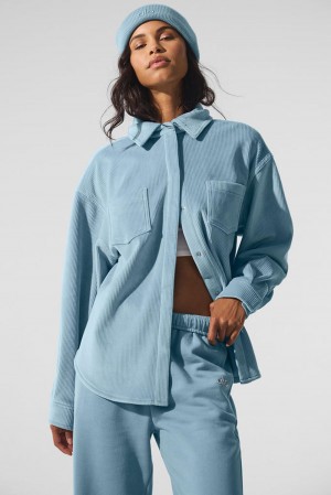 Alo Yoga Ribbed Velour Mountain Side Shacket Naisten Takit Sininen | Suomi 8703-KNIDP