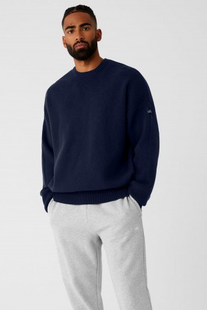 Alo Yoga Scholar Crew Neck Miesten Neulepuserot Laivastonsininen | Suomi 7026-ULAID