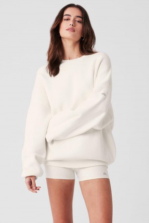 Alo Yoga Scholar Crew Neck Naisten Neulepuserot Ivory | Suomi 3905-NXJYL