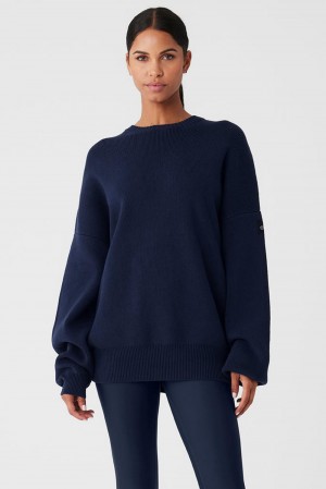 Alo Yoga Scholar Crew Neck Naisten Neulepuserot Laivastonsininen | Suomi 0982-DAFLT