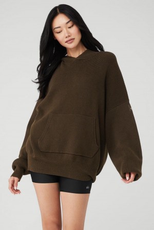 Alo Yoga Scholar Hooded Naisten Neulepuserot Espresso | Suomi 5896-FWAEL