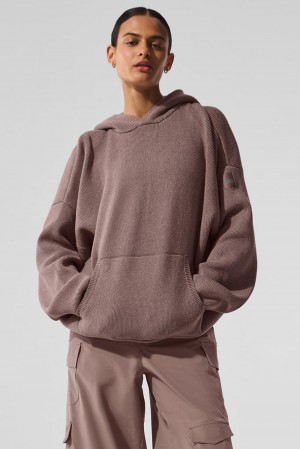Alo Yoga Scholar Hooded Naisten Neulepuserot Mushroom Heather | Suomi 5746-IKTZW