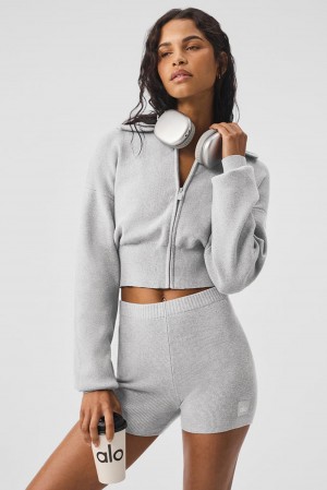 Alo Yoga Scholar Knit Cropped Full Zip Naisten Takit Harmaat | Suomi 3590-ATNPZ