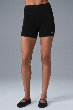 Alo Yoga Scholar Knit High-Waist Naisten Shortsit Mustat | Suomi 1675-AWFLE