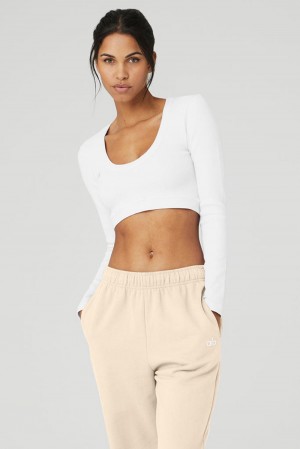 Alo Yoga Seamless Ribbed Cropped Serene Naisten Pitkähihainen Valkoinen | Suomi 5728-GTURW
