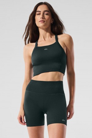 Alo Yoga Seamless Ribbed Favorite Naisten Bra Tank Vihreä | Suomi 0473-PZLNQ