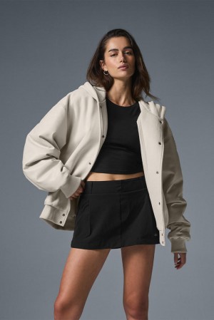 Alo Yoga Select Hooded Bomber Naisten Takit Bone | Suomi 9740-LTIVB