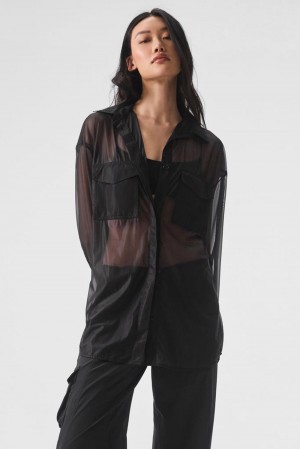 Alo Yoga Sheer Effusion Button Down Naisten Pitkähihainen Mustat | Suomi 2381-ODUQN