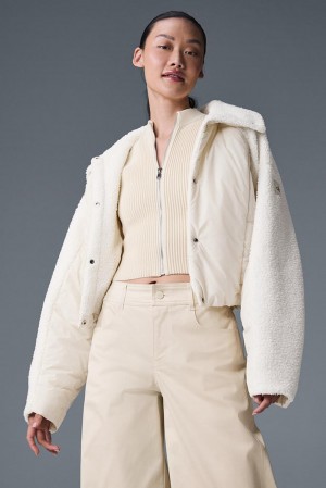 Alo Yoga Sherpa Cozy Escape Naisten Puffer Takki Ivory / Ivory | Suomi 8352-NWJOX
