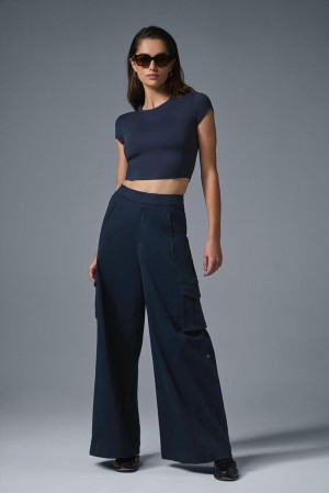 Alo Yoga Show Off Cargo Wide Leg Naisten Housut Laivastonsininen | Suomi 5704-QKCLB