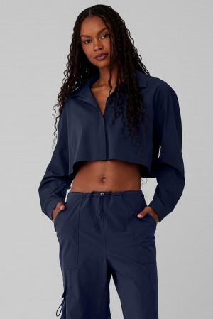 Alo Yoga Take Me Out Button Up Naisten Leikatut Topit Laivastonsininen | Suomi 1748-BTEGM