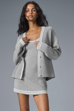 Alo Yoga Tennis Club Sweater Knit Naisten Neuletakki Harmaat Valkoinen | Suomi 9253-OMUYC