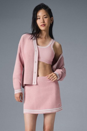 Alo Yoga Tennis Club Sweater Knit Naisten Neuletakki Pinkki Valkoinen | Suomi 1725-SMHBI