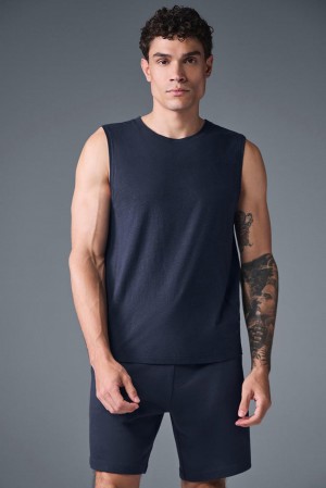 Alo Yoga The Triumph Muscle Miesten Juoksupaidat Laivastonsininen | Suomi 1680-KWRZM