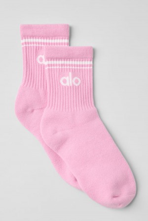 Alo Yoga Unisex Half-Crew Throwback Miesten Sukat Pinkki Valkoinen | Suomi 0537-LCVRJ