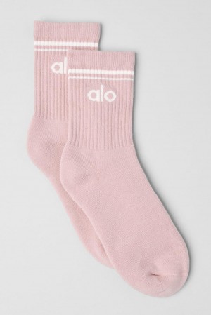 Alo Yoga Unisex Half-Crew Throwback Naisten Sukat Pinkki Valkoinen | Suomi 3568-DKECX