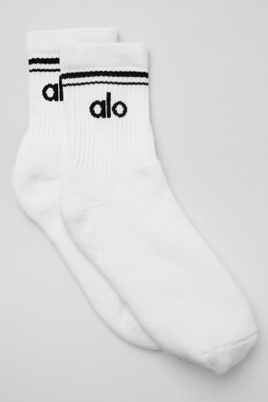 Alo Yoga Unisex Half-Crew Throwback Naisten Sukat Valkoinen Mustat | Suomi 1670-YQKEP