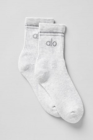Alo Yoga Unisex Half-Crew Throwback Naisten Sukat Valkoinen Harmaat | Suomi 7123-NKHXA