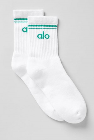 Alo Yoga Unisex Half-Crew Throwback Naisten Sukat Valkoinen Vihreä | Suomi 4250-HLVBQ