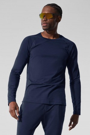 Alo Yoga Vapor Crewneck Miesten Pitkähihainen Laivastonsininen | Suomi 1487-JYCLN