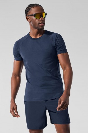 Alo Yoga Vapor Crewneck Miesten Short Sleeve Laivastonsininen | Suomi 3495-ASXCN