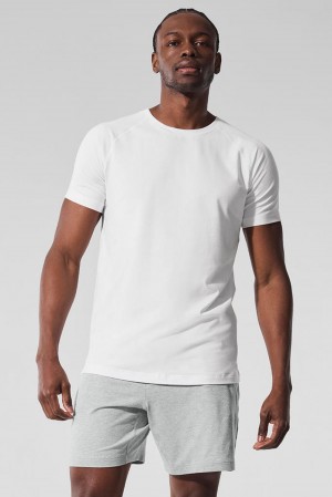 Alo Yoga Vapor Crewneck Miesten Short Sleeve Valkoinen | Suomi 0654-JBGVO