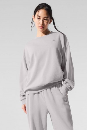 Alo Yoga Washed Accolade Crew Neck Naisten Villapusero Harmaat Pesu | Suomi 2103-ILYSO