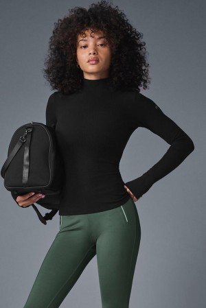 Alo Yoga Wellness Rib Mock Neck Naisten Pitkähihainen Mustat | Suomi 3860-GMAUB