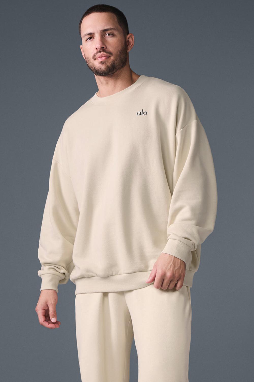 Alo Yoga Accolade Crew Neck Miesten Villapusero Oat Milk | Suomi  9406-NUPMS