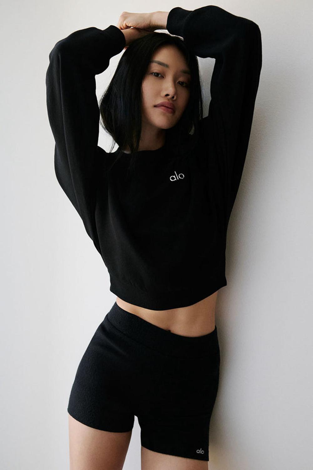 Alo Yoga Accolade Crewneck Naisten Leikatut Topit Mustat | Suomi  1947-SOFUR