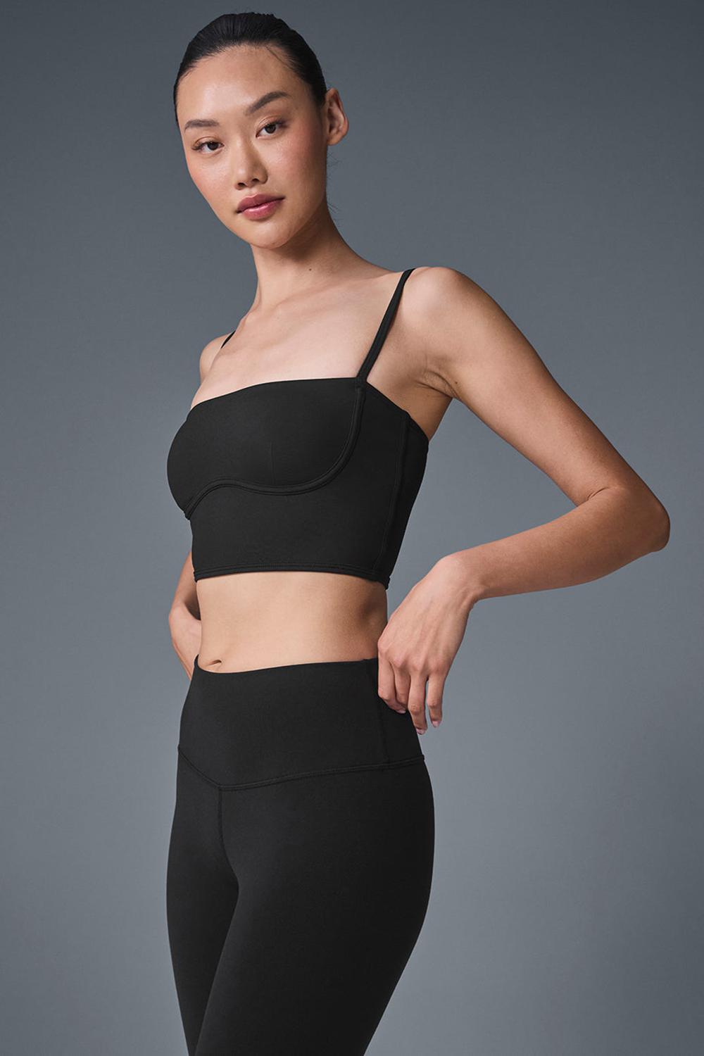 Alo Yoga Airbrush Streamlined Naisten Bra Tank Mustat | Suomi  8650-HFKLS