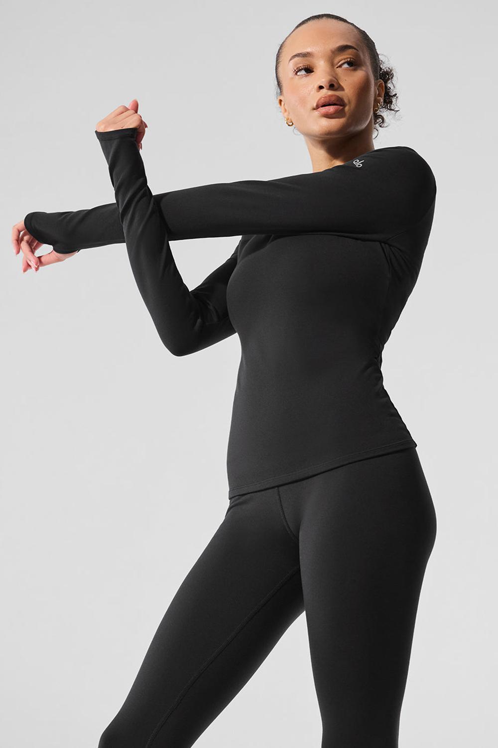 Alo Yoga Airbrush Winter Warm Nocturne Naisten Pitkähihainen Mustat | Suomi  9403-CMQBU