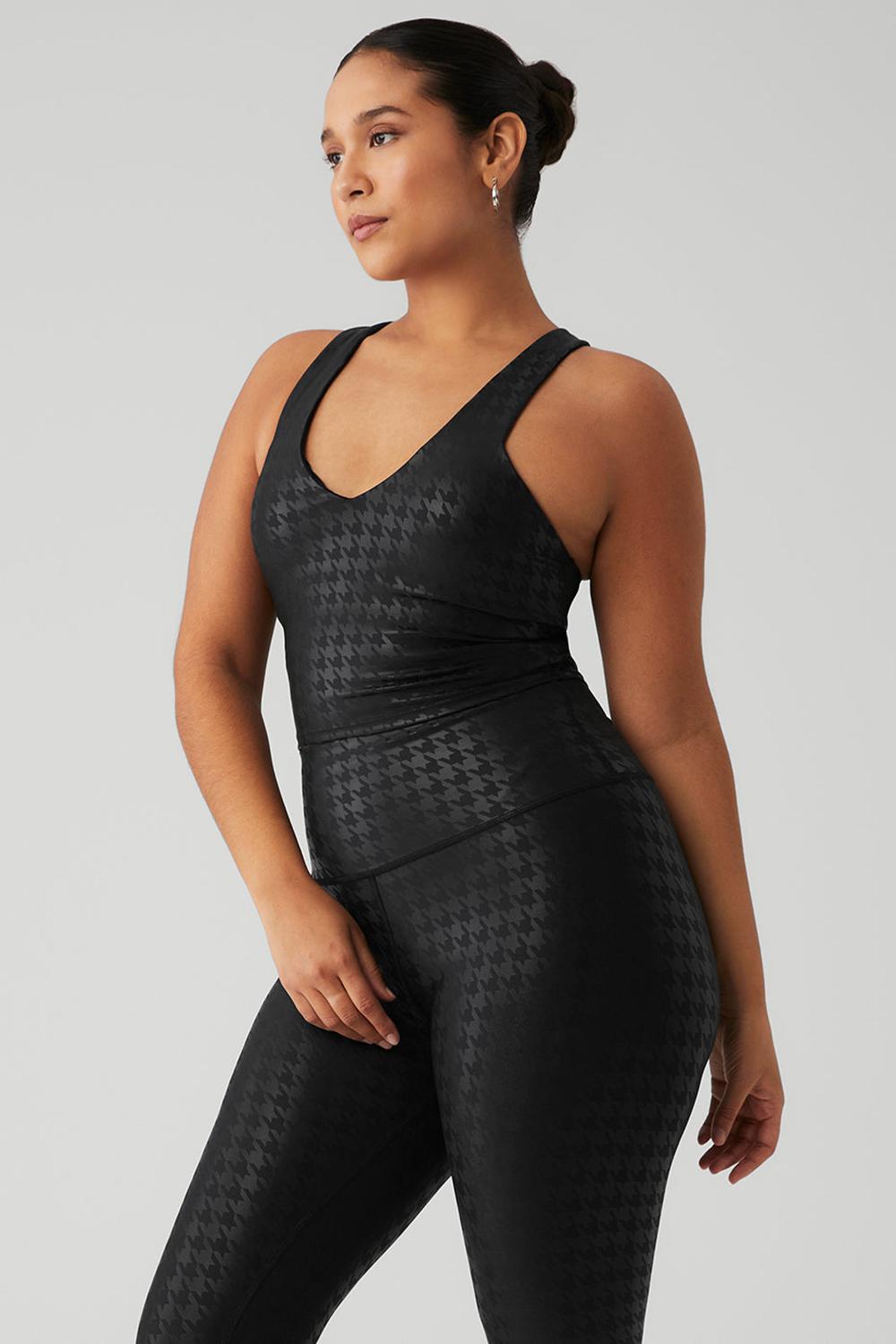 Alo Yoga Airlift Glimmer Houndstooth Real Naisten Bra Tank Mustat | Suomi  4517-MKXYB