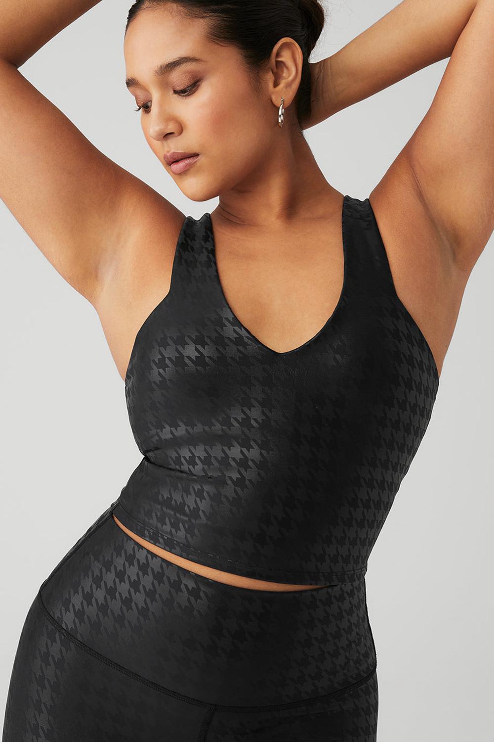 Alo Yoga Airlift Glimmer Houndstooth Real Naisten Bra Tank Mustat | Suomi  4517-MKXYB